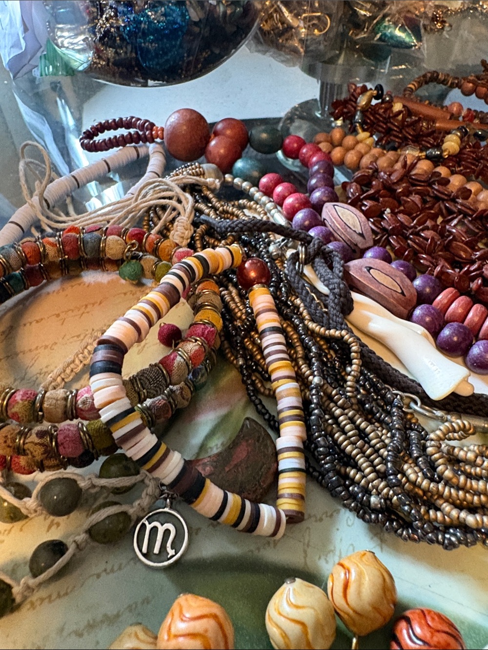 Bohemian Mixed Wood and Bead Layered Necklace ,Ethnic Boho necklaces, bracelets - Picture 3 of 13